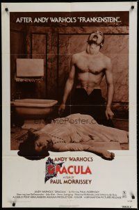 6w039 ANDY WARHOL'S DRACULA 1sh '74 Morrissey, wild image of vampire Udo Kier over victim!