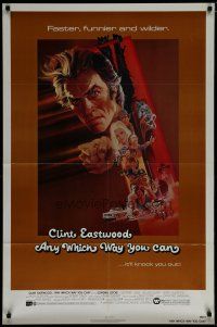 6w046 ANY WHICH WAY YOU CAN 1sh '80 cool artwork of Clint Eastwood by Bob Peak!