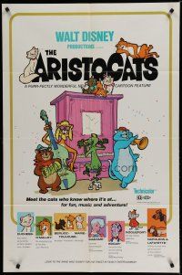 6w048 ARISTOCATS 1sh '70 Walt Disney feline jazz musical cartoon, great colorful art!