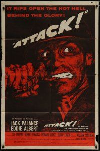 6w052 ATTACK style B 1sh '56 Robert Aldrich, art of WWII soldier Jack Palance pulling grenade pin!