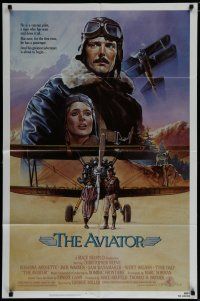 6w054 AVIATOR 1sh '85 art of airplane pilot Christopher Reeve & Rosanna Arquette by Manchess!
