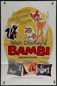 6w059 BAMBI style B 1sh R66 Walt Disney cartoon deer classic, great art with Thumper & Flower!