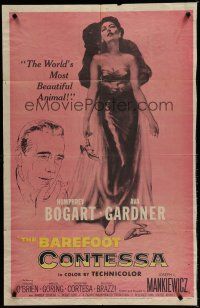 6w061 BAREFOOT CONTESSA 1sh '54 Humphrey Bogart & artwork of sexy full-length Ava Gardner!