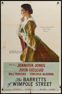 6w062 BARRETTS OF WIMPOLE STREET 1sh '57 art of pretty Jennifer Jones as Elizabeth Browning!