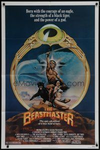 6w068 BEASTMASTER 1sh '82 cool fantasy art of bare-chested Marc Singer & sexy Tanya Roberts!