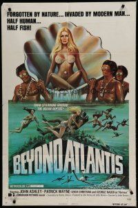 6w073 BEYOND ATLANTIS 1sh '73 great art of super sexy girl in clam with fish-eyed natives!
