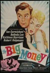 6w079 BIG MONEY English 1sh '58 great artwork of Ian Carmichael & sexy Belinda Lee!