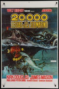 6x042 20,000 LEAGUES UNDER THE SEA Spanish/U.S. 1sh R70s wonderful art of Jules Verne's deep sea divers!