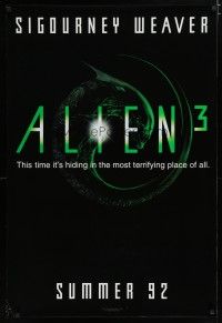 6x067 ALIEN 3 teaser 1sh '92 Sigourney Weaver, 3 times the danger, 3 times the terror!