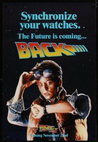 6x096 BACK TO THE FUTURE II teaser DS 1sh '89 Michael J. Fox as Marty, synchronize your watch!