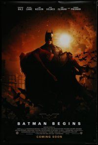 6x108 BATMAN BEGINS coming soon advance DS 1sh '05 Bale as Caped Crusader carrying Katie Holmes!