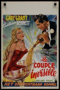 6y485 TOPPER Belgian R50s classic art of Cary Grant & sexy Constance Bennett in champagne glass!