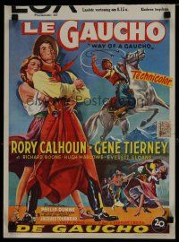 6y491 WAY OF A GAUCHO Belgian '52 great artwork of Gene Tierney & Rory Calhoun, Jacques Tourneur!