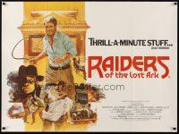 6y371 RAIDERS OF THE LOST ARK British quad '81 different art of Harrison Ford by Brian Bysouth!