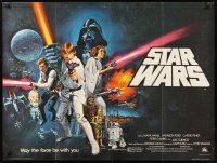 6y381 STAR WARS British quad '77 George Lucas classic sci-fi epic, art by Tom William Chantrell!
