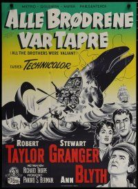 6y733 ALL THE BROTHERS WERE VALIANT Danish '54 Robert Taylor, Stewart Granger, cool whaling art!