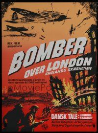 6y742 BLITZ ON BRITAIN Danish '63 artwork of German WWII bombers over London!