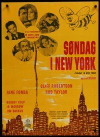 6y838 SUNDAY IN NEW YORK Danish '64 Rod Taylor, sexy Jane Fonda, Cliff Robertson, Jo Morrow!