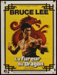 6y229 RETURN OF THE DRAGON French 23x32 '74 Bruce Lee classic, great close-up of Lee, Ferracci art