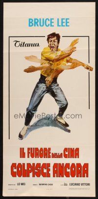 6y678 FISTS OF FURY Italian locandina '73 great Bruce Lee action kung fu art by Ciriello!