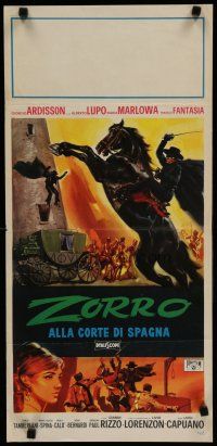 6y728 ZORRO IN THE COURT OF SPAIN Italian locandina '62 art of masked hero on rearing horse!