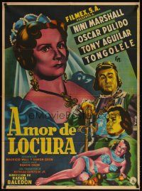 6y093 AMOR DE LOCURA Mexican poster '53 art of Nini Marshall, Pulido, Aguilar & Tongolele by Francisco Diaz Moffitt!
