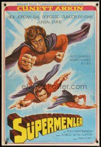 6y030 3 SUPERMEN AGAINST GODFATHER Turkish '79 wonderful art of flying superheros!