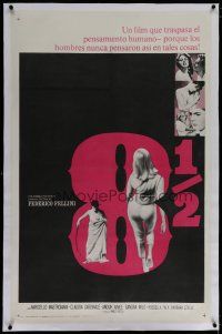 6z005 8 1/2 linen Spanish/U.S. 1sh '63 Federico Fellini classic, Marcello Mastroianni & Claudia Cardinale!