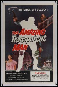 6z015 AMAZING TRANSPARENT MAN linen 1sh '59 Edgar Ulmer, cool fx art of invisible & deadly convict!