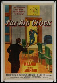 6z032 BIG CLOCK linen 1sh '48 Ray Milland in the strangest and most savage manhunt in history!