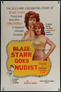 6z043 BLAZE STARR GOES NUDIST linen 1sh '60 a starlet during the week, a nature-girl every weekend!