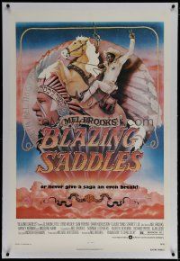 6z044 BLAZING SADDLES linen 1sh '74 classic Mel Brooks western, art of Cleavon Little by John Alvin!
