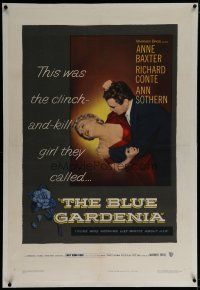 6z051 BLUE GARDENIA linen 1sh '53 Fritz Lang, Anne Baxter, there was nothing lily-white about her!
