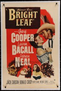 6z053 BRIGHT LEAF linen 1sh '50 great romantic close up of Gary Cooper & sexy Lauren Bacall!
