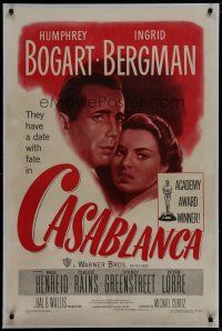 6z066 CASABLANCA linen 1sh R49 Humphrey Bogart, Ingrid Bergman, Michael Curtiz classic!