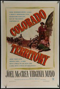 6z073 COLORADO TERRITORY linen 1sh '49 Virginia Mayo, Joel McCrea is a man with a price on his head!