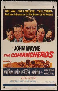 6z074 COMANCHEROS linen 1sh '61 cowboy John Wayne, Stuart Whitman, directed by Michael Curtiz!