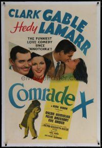 6z075 COMRADE X linen D 1sh '40 close up of Communist Hedy Lamarr & Clark Gable, funny love comedy!