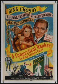 6z076 CONNECTICUT YANKEE IN KING ARTHUR'S COURT linen 1sh '49 art of Bing Crosby & Rhonda Fleming!