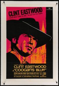 6z080 COOGAN'S BLUFF linen 1sh '68 art of Clint Eastwood in New York City, directed by Don Siegel!