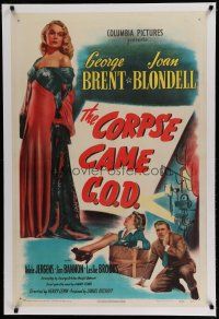 6z084 CORPSE CAME C.O.D. linen style B 1sh '47 art of Joan Blondell, Brent & sexy Adele Jergens!