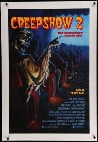 6z087 CREEPSHOW 2 linen 1sh '87 Tom Savini, great Winters artwork of skeleton Creep in theater!