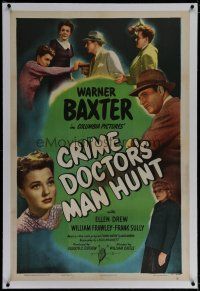 6z088 CRIME DOCTOR'S MAN HUNT linen 1sh '46 detective Warner Baxter, from famous radio program!