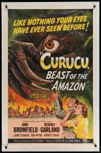 6z093 CURUCU, BEAST OF THE AMAZON linen 1sh '56 Universal horror, monster art by Reynold Brown!