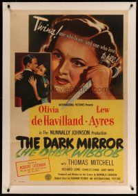6z099 DARK MIRROR linen 1sh '46 Lew Ayres loves one twin Olivia de Havilland and hates the other!