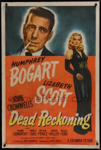 6z104 DEAD RECKONING linen 1sh '47 cool art of smoking Humphrey Bogart, full-length Lizabeth Scott!