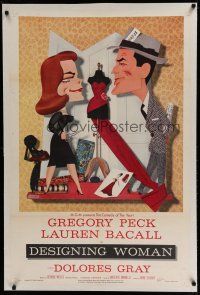 6z108 DESIGNING WOMAN linen B 1sh '57 best art of Gregory Peck & Lauren Bacall by Jacques Kapralik!