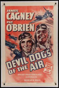 6z111 DEVIL DOGS OF THE AIR linen 1sh R41 great art of Marine pilots James Cagney & Pat O'Brien!