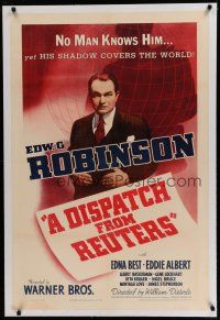 6z119 DISPATCH FROM REUTERS linen 1sh '40 Edward G. Robinson as founder of first great news agency!