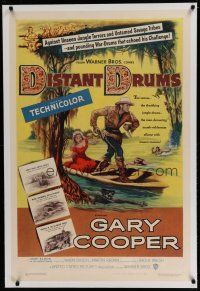 6z120 DISTANT DRUMS linen 1sh '51 art of Gary Cooper in the Florida Everglades, Raoul Walsh!